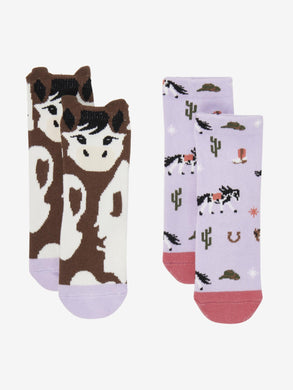 AW25 LM Mini Cotton Character Socks Paint Pony 2 Pack Lilac