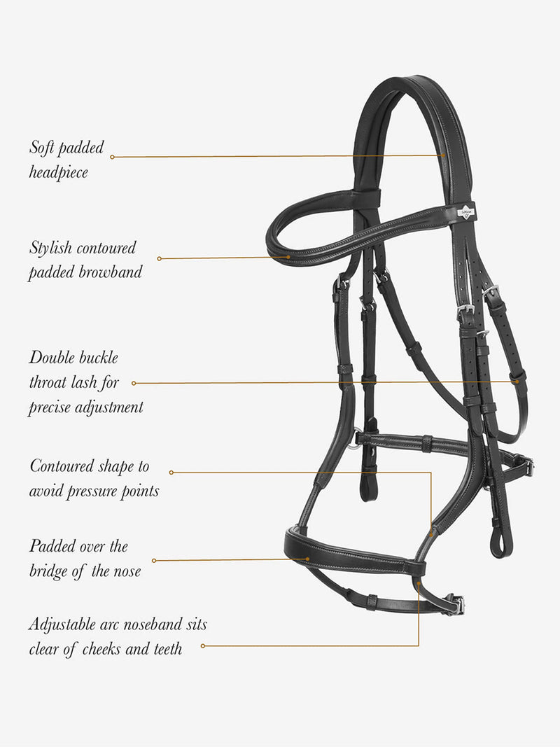 Indlæs billede i Gallery Viewer, LM Arika Adjustable Anatomic Noseband Bridle Black/Silver
