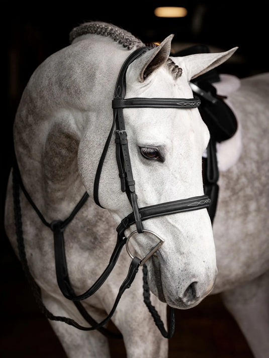 LM(F) CORE Stitched Hunter Bridle with Laced Reins Black/Silver