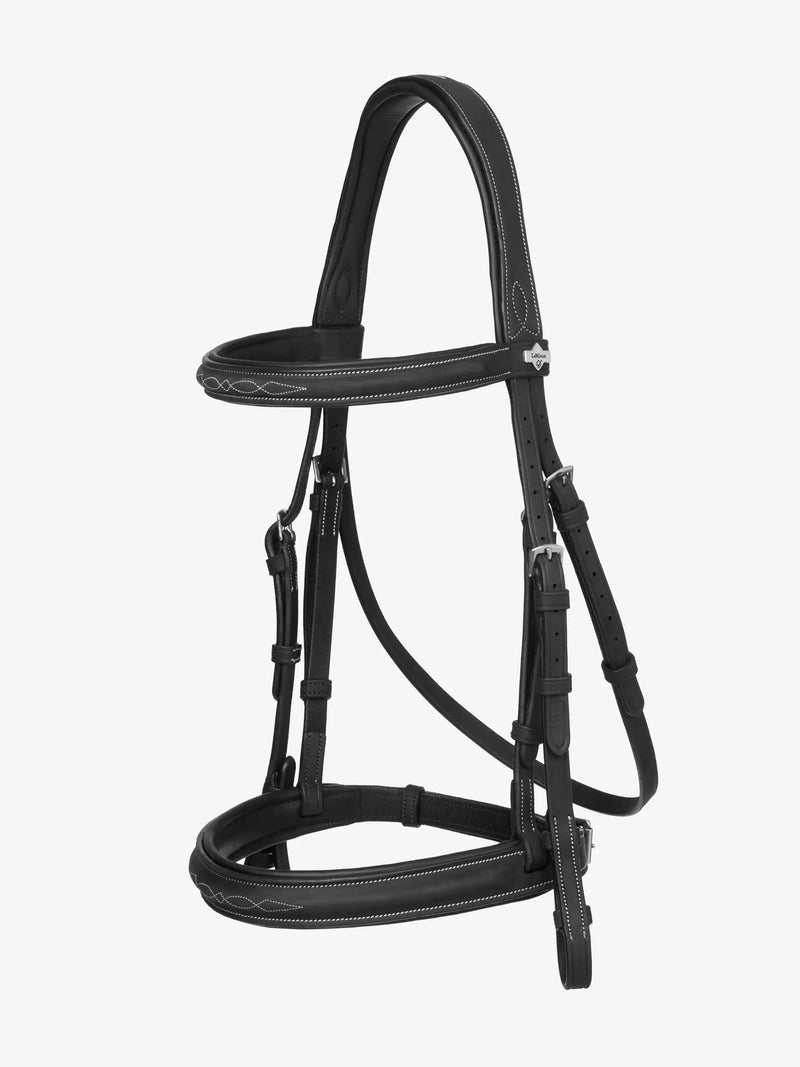 Indlæs billede i Gallery Viewer, LM(F) CORE Stitched Hunter Bridle with Laced Reins Black/Silver
