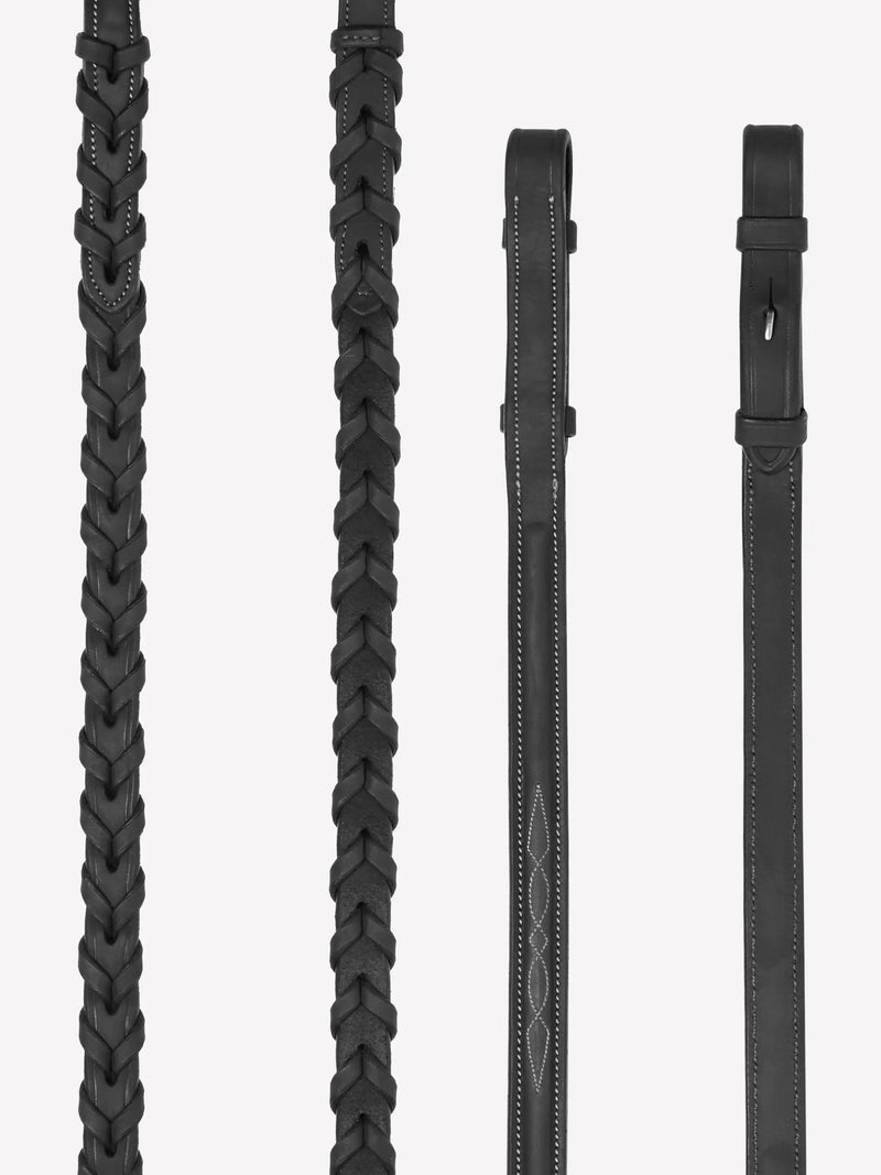 Indlæs billede i Gallery Viewer, LM(F) CORE Hunter Leather Laced Reins Black/Silver
