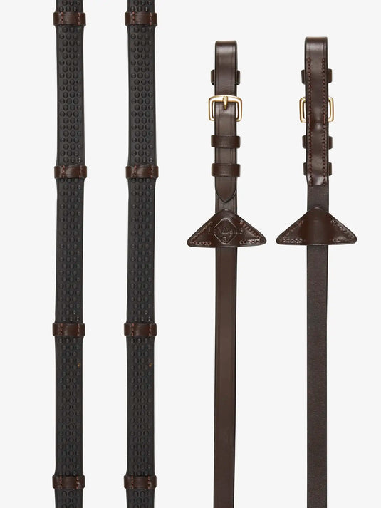 LM(F) CORE Soft Rubber Reins with Stoppers Havana/Brass