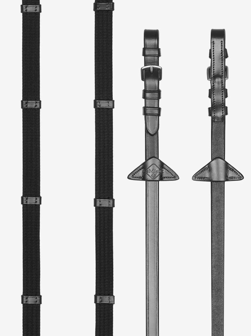 Indlæs billede i Gallery Viewer, LM(F) CORE Webbed Continental Reins Black/Silver
