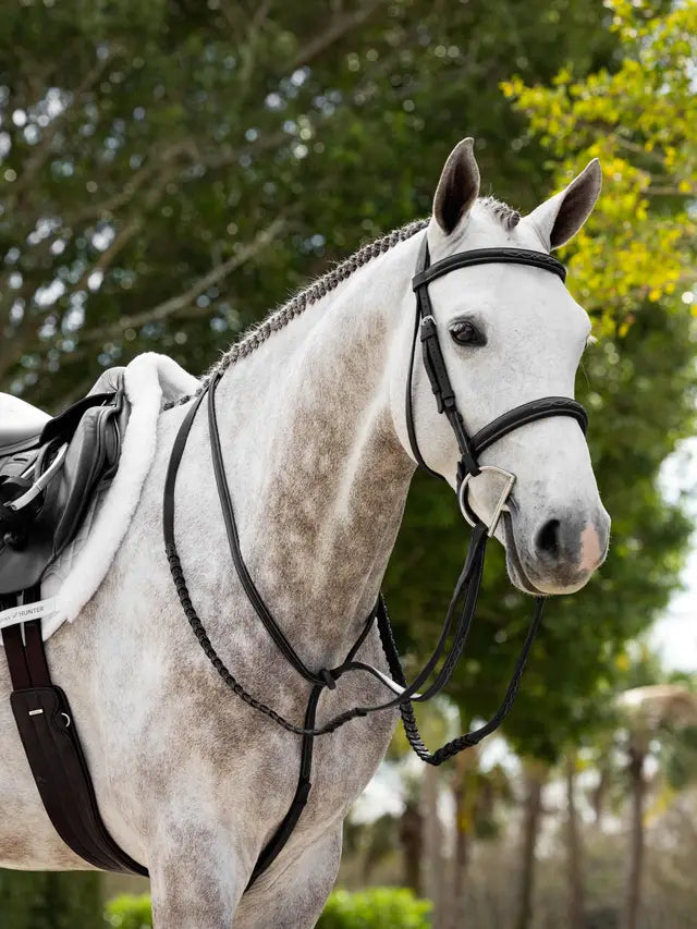 Indlæs billede i Gallery Viewer, LM(F) CORE Hunter Leather Laced Reins Black/Silver
